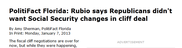 Tampa Times headline Rubio Tweet jan 2013