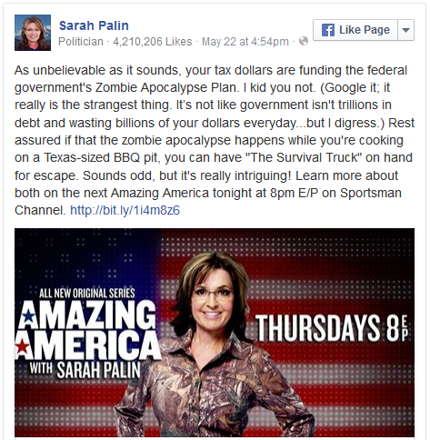 FB Palin zombie apocalypse